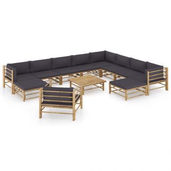 ARDEBO.de - 12-tlg. Garten-Lounge-Set mit Dunkelgrauen Kissen Bambus