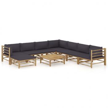 ARDEBO.de - 9-tlg. Garten-Lounge-Set mit Dunkelgrauen Kissen Bambus