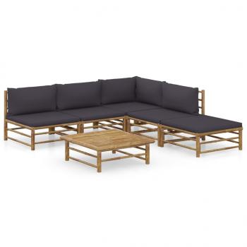 ARDEBO.de - 6-tlg. Garten-Lounge-Set mit Dunkelgrauen Kissen Bambus