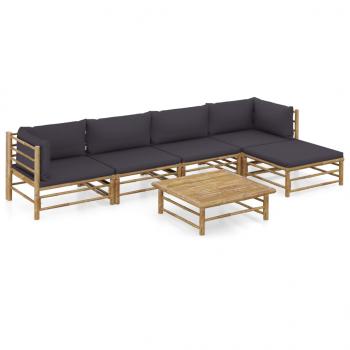 ARDEBO.de - 6-tlg. Garten-Lounge-Set mit Dunkelgrauen Kissen Bambus