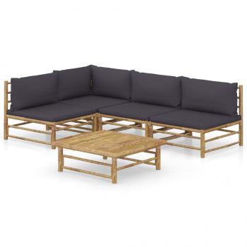 ARDEBO.de - 5-tlg. Garten-Lounge-Set mit Dunkelgrauen Kissen Bambus