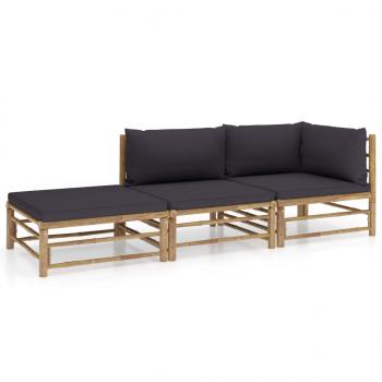 ARDEBO.de - 3-tlg. Garten-Lounge-Set mit Dunkelgrauen Kissen Bambus