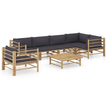 ARDEBO.de - 7-tlg. Garten-Lounge-Set mit Dunkelgrauen Kissen Bambus