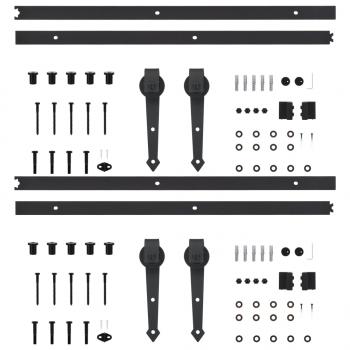 Schiebetür-Beschlagsätze 2 Stk. 200 cm Stahl Schwarz