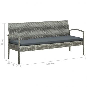 5-tlg. Garten-Lounge-Set mit Auflagen Poly Rattan Grau