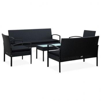 ARDEBO.de - 5-tlg. Garten-Lounge-Set mit Auflagen Poly Rattan Schwarz