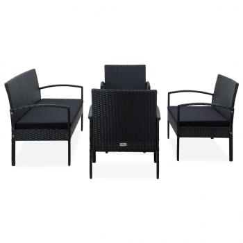 5-tlg. Garten-Lounge-Set mit Auflagen Poly Rattan Schwarz