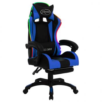 Gaming-Stuhl mit RGB LED-Leuchten Blau und Schwarz Kunstleder 