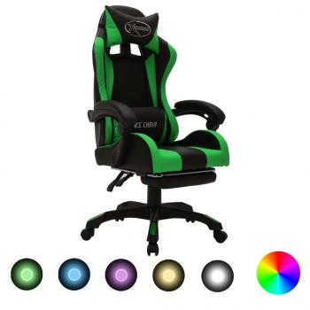 ARDEBO.de - Gaming-Stuhl mit RGB LED-Leuchten Grün und Schwarz Kunstleder 