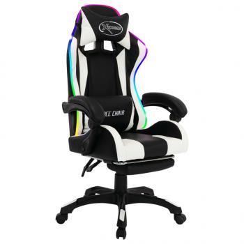 Gaming-Stuhl mit RGB LED-Leuchten Weiß und Schwarz Kunstleder 