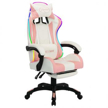 Gaming-Stuhl mit RGB LED-Leuchten Rosa und Weiß Kunstleder 