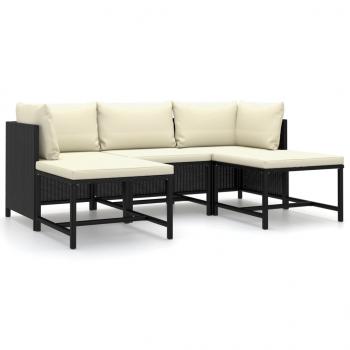 5-tlg. Garten-Lounge-Set mit Kissen Poly Rattan Schwarz