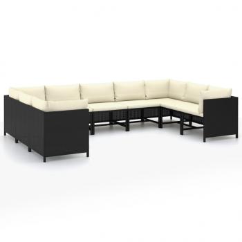 9-tlg. Garten-Lounge-Set mit Kissen Poly Rattan Schwarz