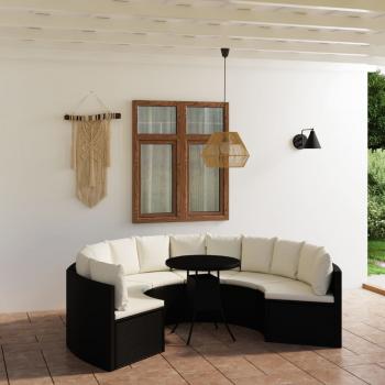 ARDEBO.de - 7-tlg. Garten-Sofagarnitur mit Auflagen Poly Rattan Schwarz