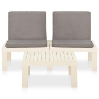 2-tlg. Garten-Lounge-Set mit Auflagen Kunststoff Weiß