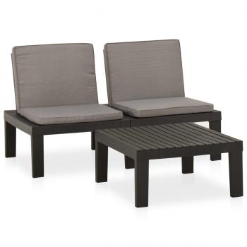 2-tlg. Garten-Lounge-Set mit Auflagen Kunststoff Grau