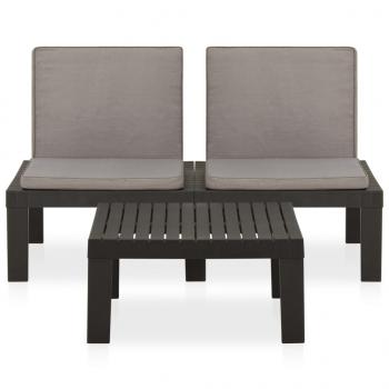 2-tlg. Garten-Lounge-Set mit Auflagen Kunststoff Grau