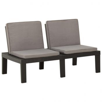 2-tlg. Garten-Lounge-Set mit Auflagen Kunststoff Grau