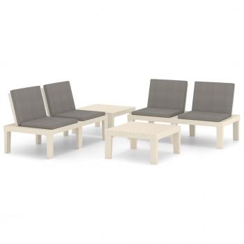 4-tlg. Garten-Lounge-Set mit Auflagen Kunststoff Weiß