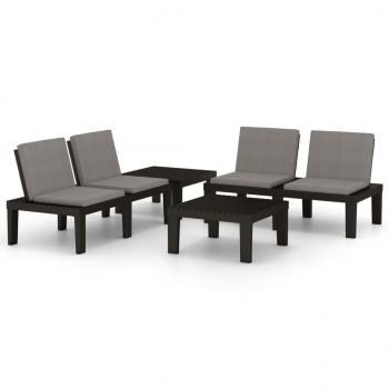 4-tlg. Garten-Lounge-Set mit Auflagen Kunststoff Grau