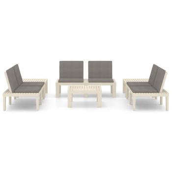 6-tlg. Garten-Lounge-Set mit Auflagen Kunststoff Weiß