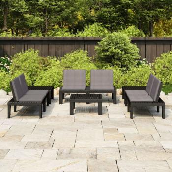 ARDEBO.de - 6-tlg. Garten-Lounge-Set mit Auflagen Kunststoff Grau