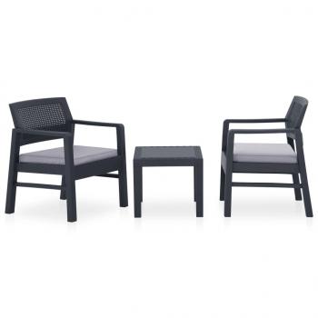 ARDEBO.de - 3-tlg. Garten-Lounge-Set mit Auflagen Kunststoff Grau