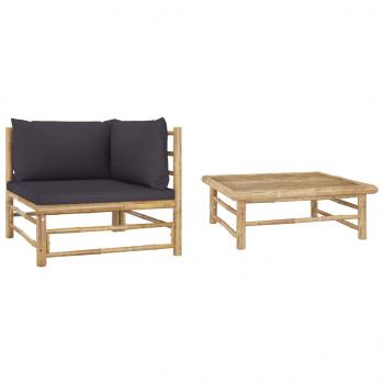 ARDEBO.de - 2-tlg. Garten-Lounge-Set mit Dunkelgrauen Kissen Bambus