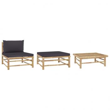 ARDEBO.de - 3-tlg. Garten-Lounge-Set mit Dunkelgrauen Kissen Bambus