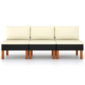 ARDEBO.de - Mittelsofas 3 Stk. Poly Rattan und Eukalyptus Massivholz