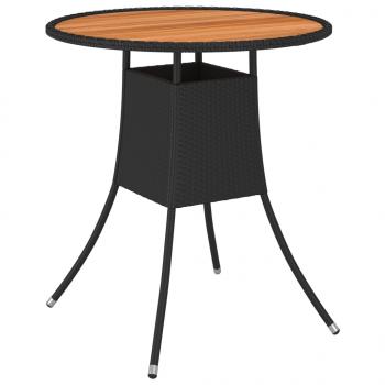 ARDEBO.de - Garten-Esstisch Schwarz Ø 70 cm Poly Rattan Massivholz Akazie