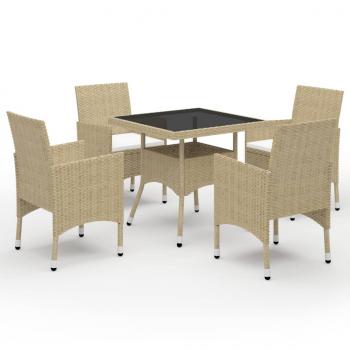 ARDEBO.de - 5-tlg. Garten-Essgruppe Poly Rattan und Glas Beige