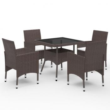 ARDEBO.de - 5-tlg. Garten-Essgruppe Braun Poly Rattan und Glas