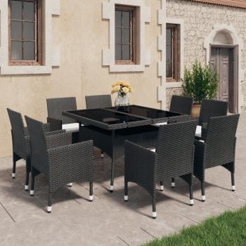 ARDEBO.de - 9-tlg. Garten-Essgruppe Poly Rattan und Glas Schwarz