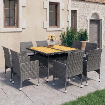 ARDEBO.de - 9-tlg. Garten-Essgruppe Poly Rattan und Akazienholz Grau 