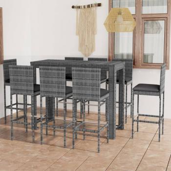 ARDEBO.de - 9-tlg. Garten-Bar-Set mit Anthrazit Kissen Poly Rattan