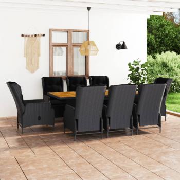 ARDEBO.de - 9-tlg. Garten-Essgruppe mit Auflagen Poly Rattan Dunkelgrau