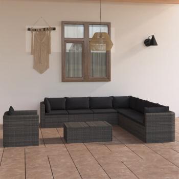 ARDEBO.de - 9-tlg. Garten-Lounge-Set mit Kissen Poly Rattan Grau