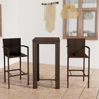 ARDEBO.de - 3-tlg. Garten-Bar-Set mit Armlehnen Poly Rattan Braun