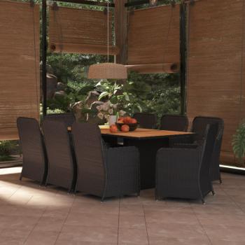 ARDEBO.de - 9-tlg. Garten-Essgruppe Poly Rattan Schwarz