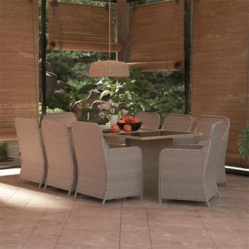 ARDEBO.de - 9-tlg. Garten-Essgruppe Poly Rattan Braun