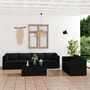 ARDEBO.de - 7-tlg. Garten-Lounge-Set mit Kissen Poly Rattan Schwarz