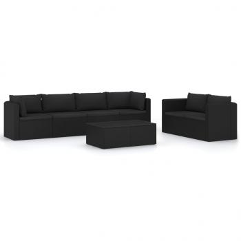 7-tlg. Garten-Lounge-Set mit Kissen Poly Rattan Schwarz