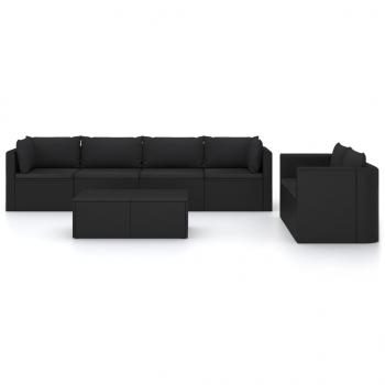 7-tlg. Garten-Lounge-Set mit Kissen Poly Rattan Schwarz