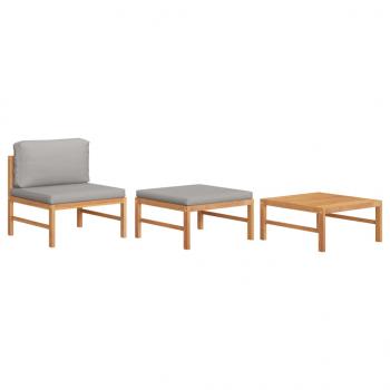 ARDEBO.de - 3-tlg. Garten-Lounge-Set mit Dunkelgrauen Kissen Teakholz