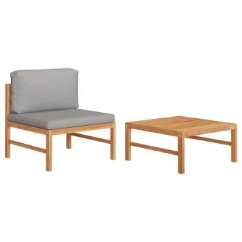 ARDEBO.de - 2-tlg. Garten-Lounge-Set mit Dunkelgrauen Kissen Teakholz