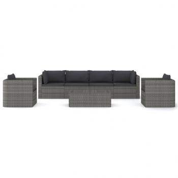 7-tlg. Garten-Lounge-Set mit Kissen Poly Rattan Grau