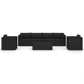 7-tlg. Garten-Lounge-Set mit Kissen Poly Rattan Schwarz