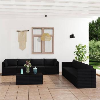 ARDEBO.de - 9-tlg. Garten-Lounge-Set mit Kissen Poly Rattan Schwarz