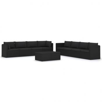 9-tlg. Garten-Lounge-Set mit Kissen Poly Rattan Schwarz